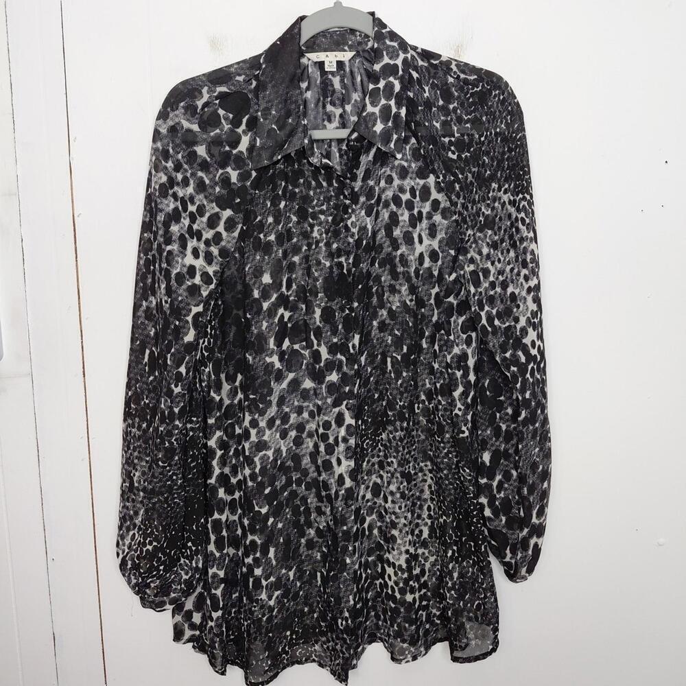 Cabi Top Womens Medium Button Up Snake Serpent Collar Edgy Career Corpcore Light